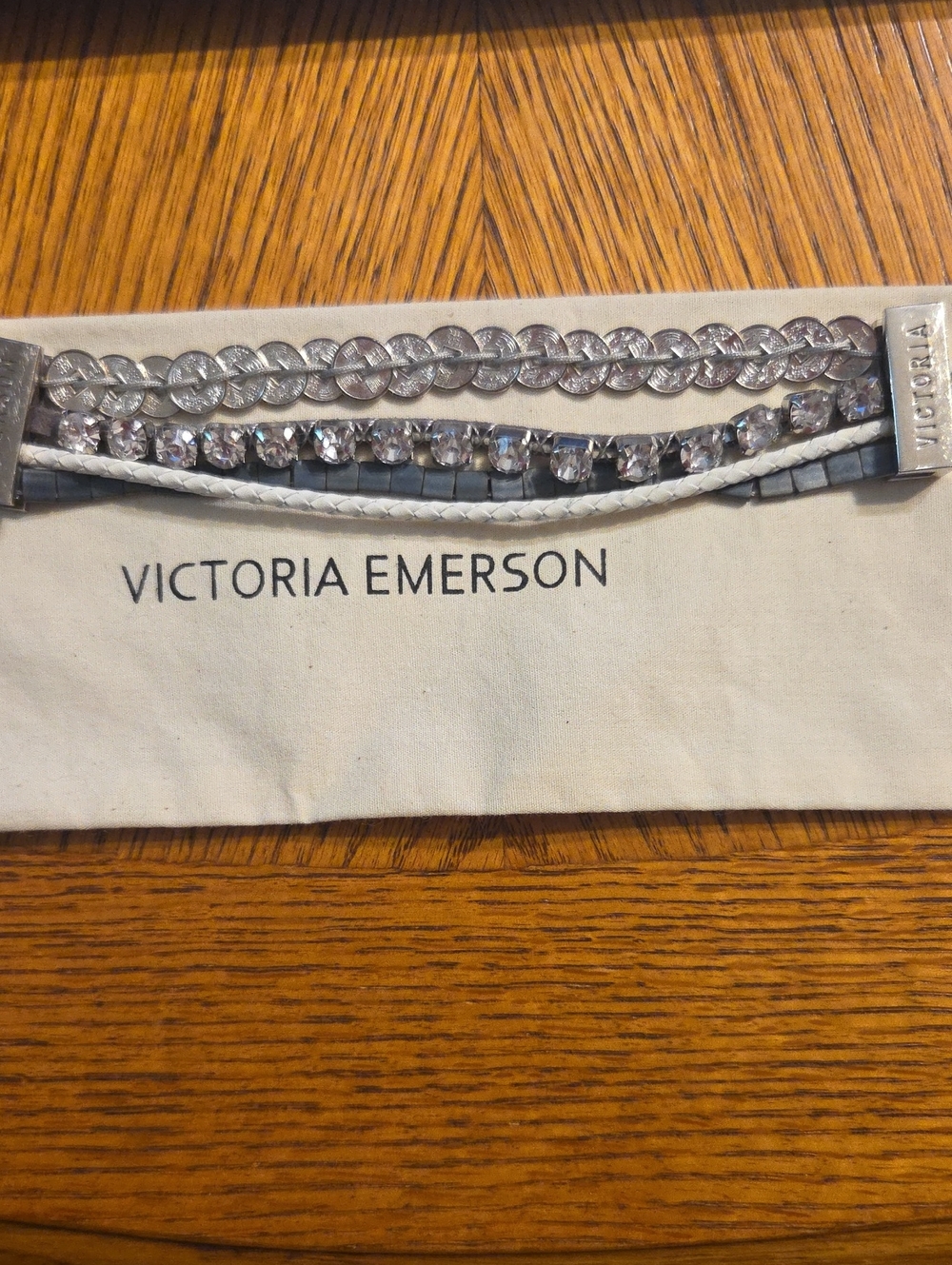 Victoria Emerson Silver Crystal Layered Wrap Bracelet